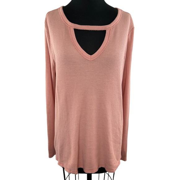 Anthropologie T.La Pink Nadia Cut Out Thermal Waffle Knit Tunic Top Size M - Picture 1 of 9